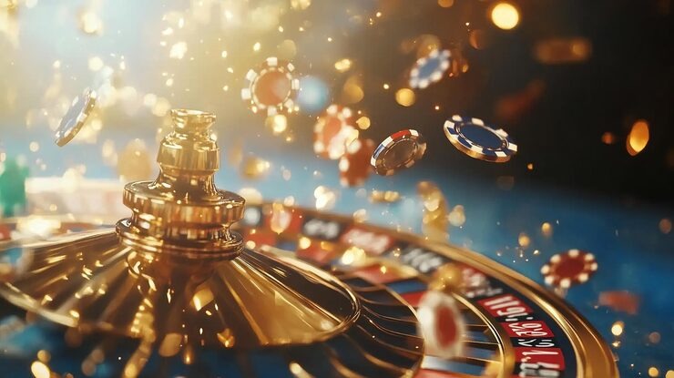 Live Texas Poker table with dealer and community cards